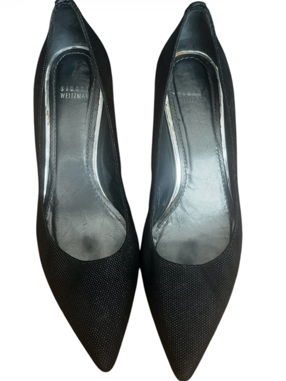 Stuart Weitzman Pointed Toe Textured Block Heels Classic Office Blk SZ 9.5 - Picture 2 of 11